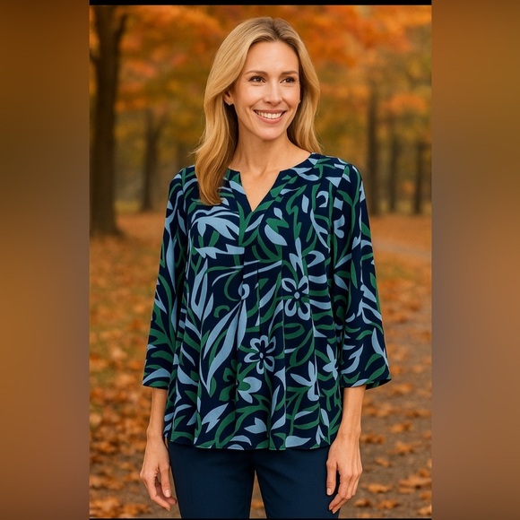 Belle by Kim Gravel Tops - Belle by Kim Gravel Bohemian Floral Frenzy Tunic Top Blue Green Fall Outfit